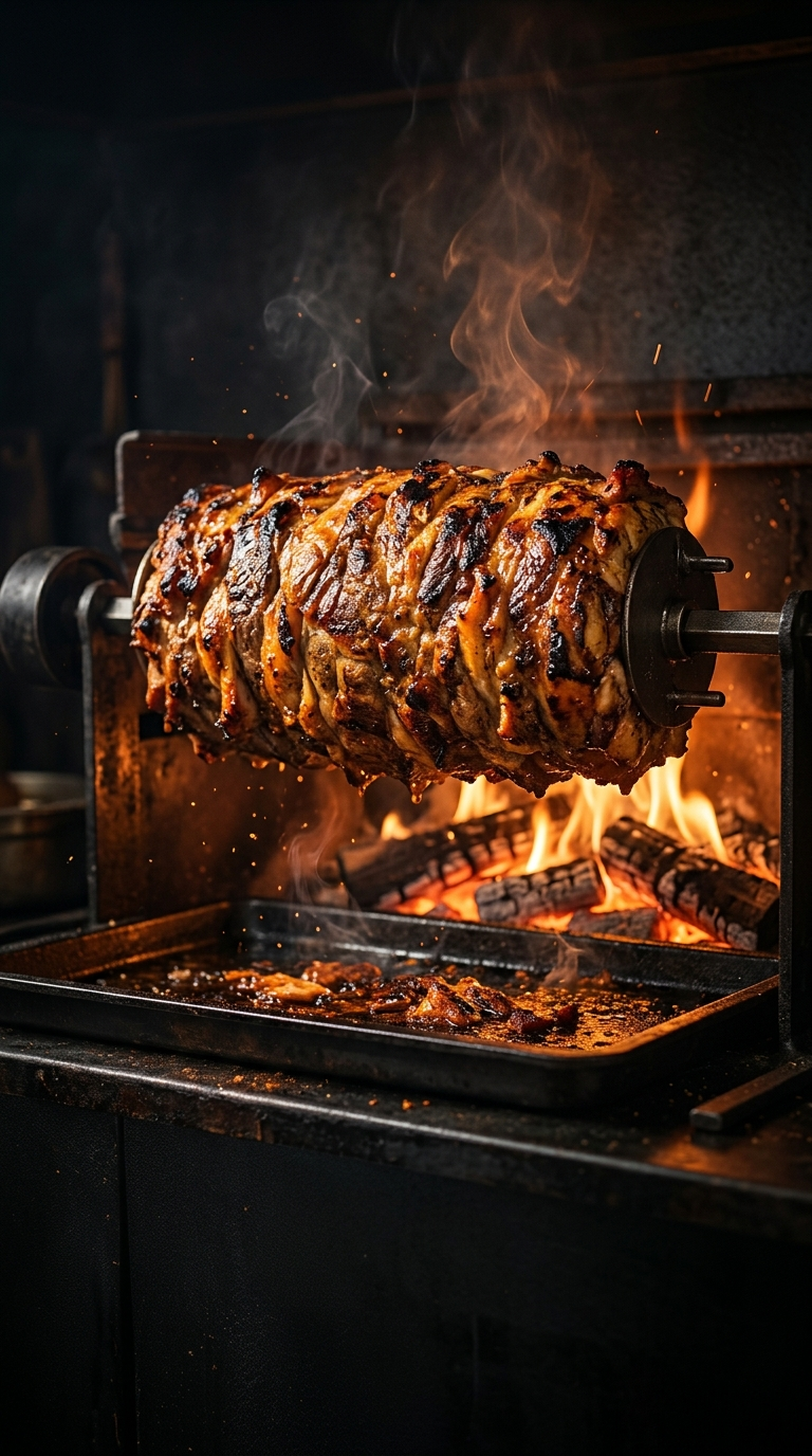 Döner-Spieß im Glutlicht